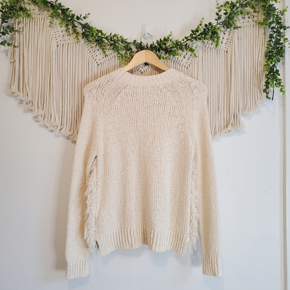 MADEWELL Cream Fringe Knit Crewneck Sweater sz S - Picture 6 of 8